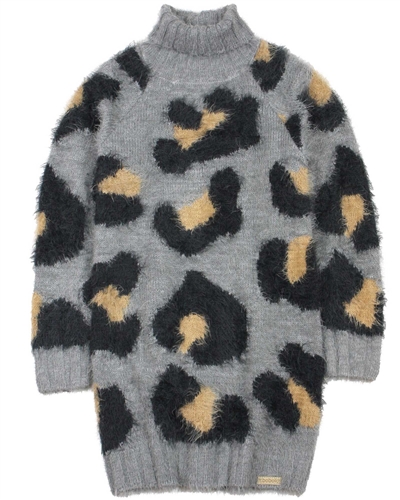 Boboli Girls Knit Sweater Dress in Cheetah Print
