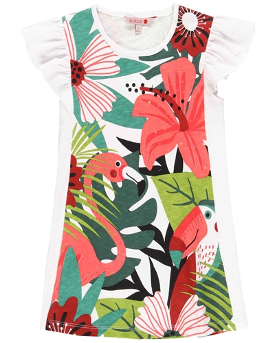 Boboli Girls Jersey Dress with Tropical Print Front