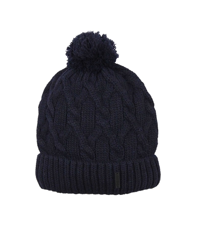 Barbaras Boys' Cable Knit Hat in Navy with Pompom