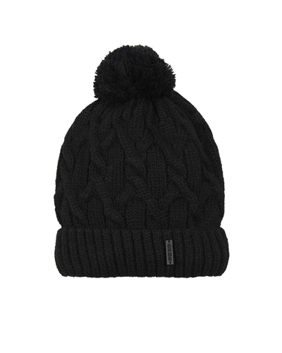 Barbaras Boys' Cable Knit Hat in Black with Pompom