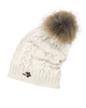 Barbaras Girls Slouchy Beanie in Beige with Racoon Pompom