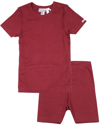 COCCOLI Girls Rib Jersey Shorts Pyjamas Set in Garnet