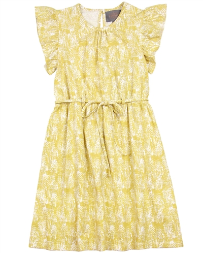 Creamie Girl's Jersey Dress with Flounces Sleeves in Yellow