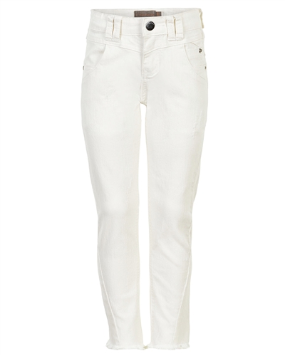 Creamie Girl's Denim Pants with Frayed Hem in White