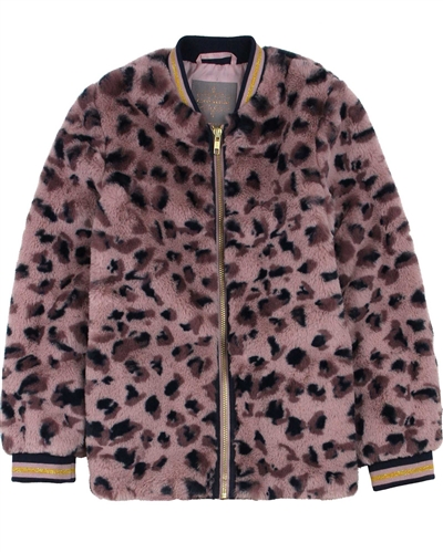 Creamie Girl's Faux Fur Coat in Cheetah Pattern