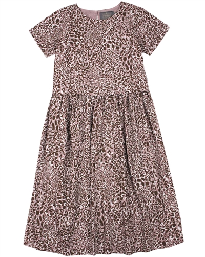 Creamie Girl's Sort Sleeve Dress in Leopard Print