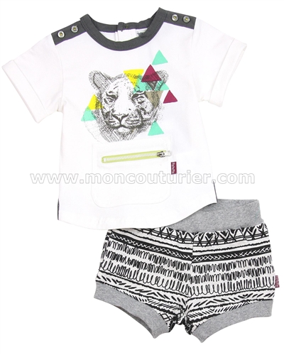 Deux par Deux Boys' T-shirt and Shorts Set Rhino-feroce