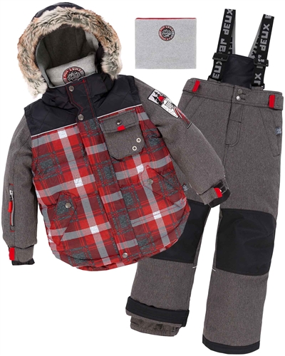 Deux par Deux Boys' 2-Piece Snowsuit Lumberjack Charcoal