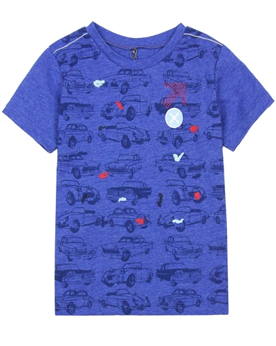 Deux par Deux Blue T-shirt with Cars Print I Believe I Can Fly