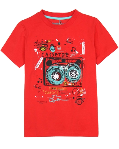 Deux par Deux Printed T-shirt in Red Band on the Run