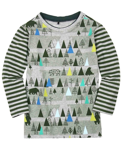 Deux par Deux Boys T-shirt with Striped Sleeves Forest Fest