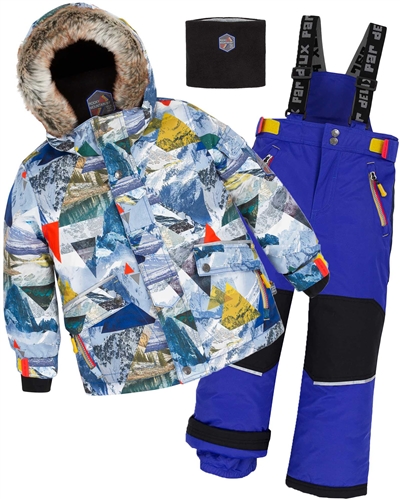 Deux par Deux Boys' 2-Piece Snowsuit Rock the Mountain Blue