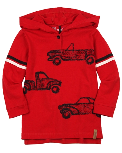 Deux par Deux Boys Hooded T-shirt in Red Racing Pickup