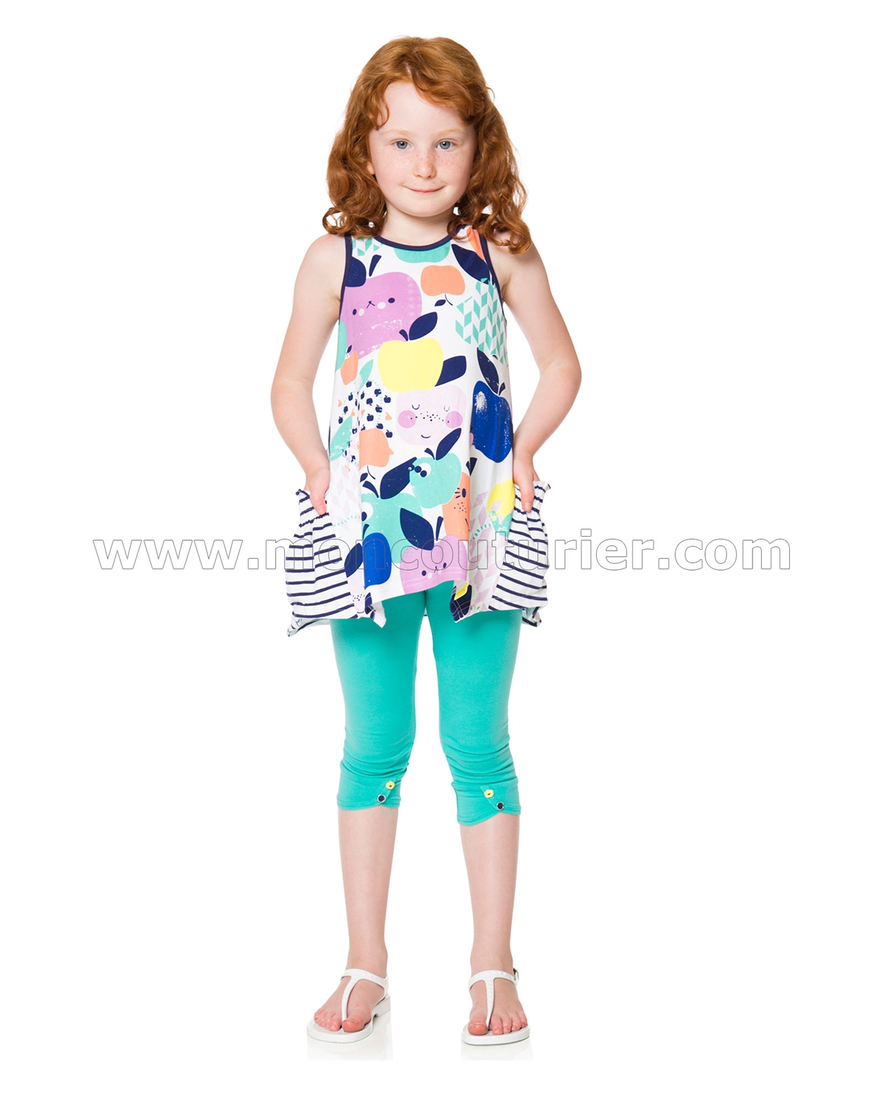 Sizes 6-12 Deux par Deux Girls Tunic in Apples and Pears Print Black and White