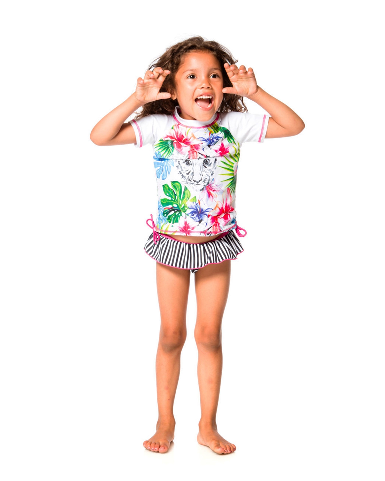 Sizes 18M-6 Deux par Deux Little Girls Rash Guard and Shorts Swimsuit Playa Del Mar
