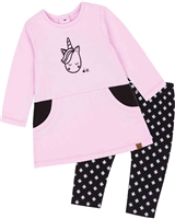 Deux par Deux Baby Girls' Pink Tunic and Leggings Set Unicorns and Dinos