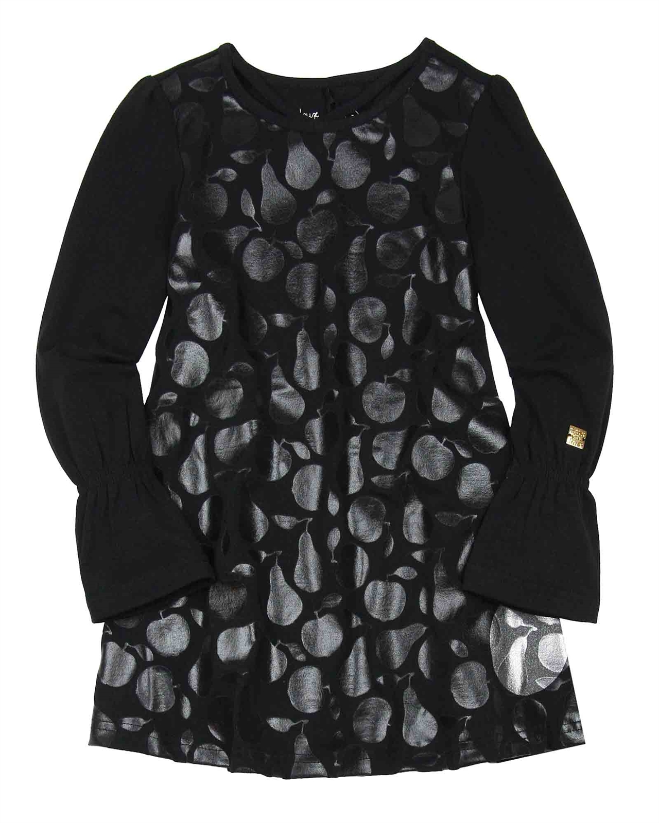 Sizes 6-12 Deux par Deux Girls Tunic in Apples and Pears Print Black and White