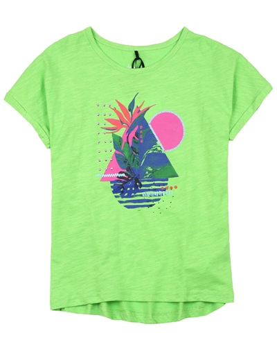 Deux par Deux Cropped Slub T-shirt in Green Coco Palms