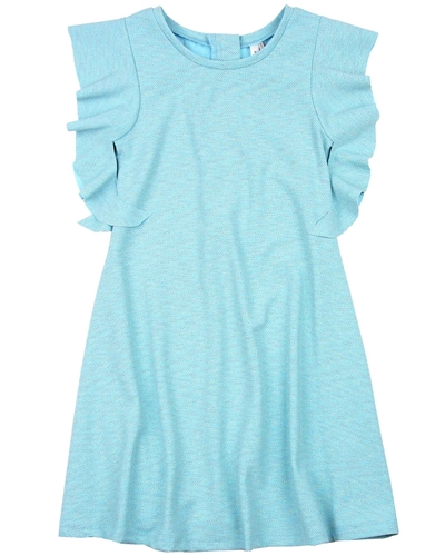 Deux par Deux Sparkly Dress With Flounced Sleeves in Blue
