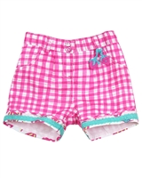 Deux par Deux Plaid Shorts with Lace Trim