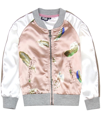 Dress Like Flo Feather Print Bomber Jacket in Pink