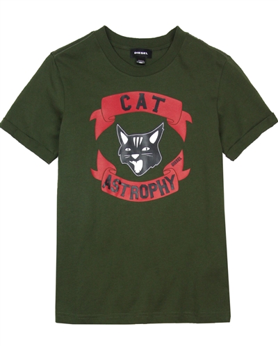 Diesel Boys T-shirt with Cat Tisco Green