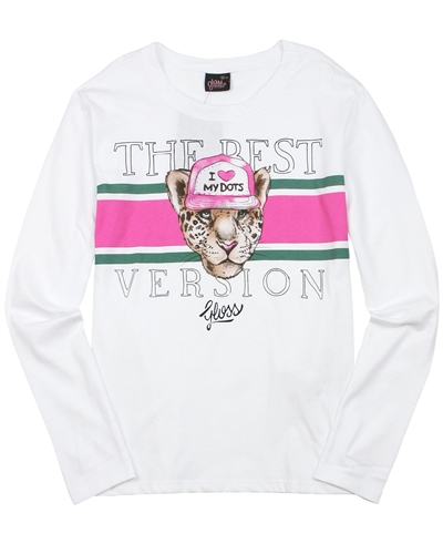 Gloss Junior Girls T-shirt with Stripes and Cheetah Print in White