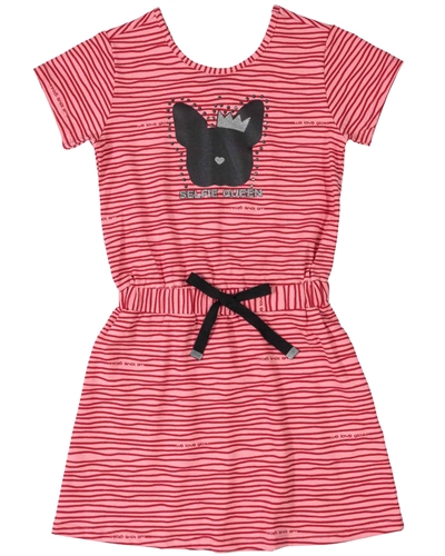 Gloss Girls Striped Jersey Dress with Cat Print
