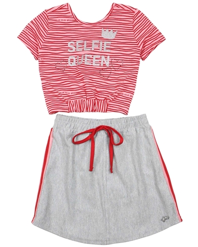Gloss Girls Striped Cropped Top and Skirt Set