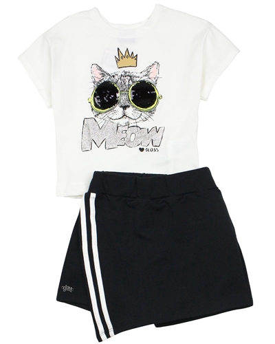 Gloss Girls T-shirt with Sequins and Skorts Set