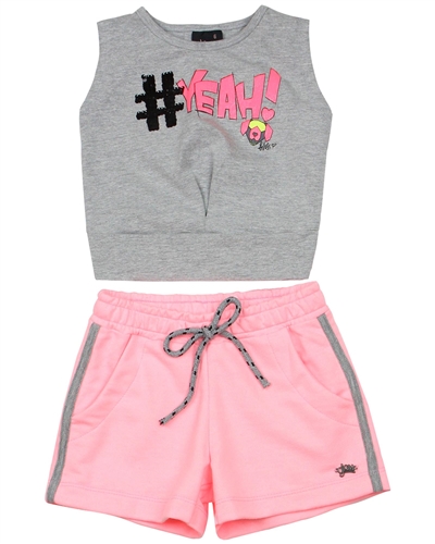 Gloss Girls Tank Top and Terry Shorts Set in Grey/Pink