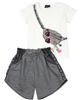 Gloss Girls T-shirt with Printed Purse and Terry Shorts Set in White/Grey