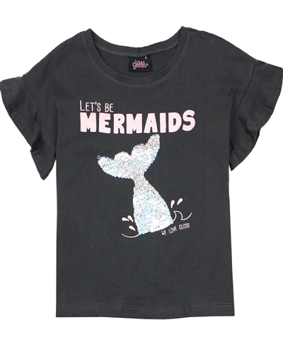 Gloss Girls T-shirt with Sequin Mermaid in Charcoal