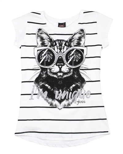Gloss Junior Girl's T-shirt with Cat Print in White