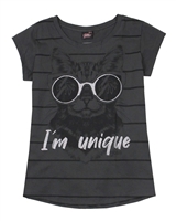Gloss Junior Girl's T-shirt with Cat Print in Charcoal