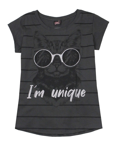 Gloss Junior Girl's T-shirt with Cat Print in Charcoal