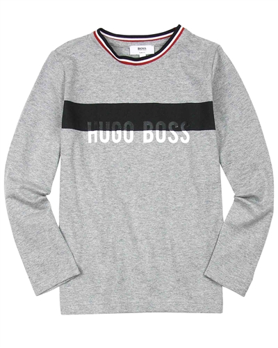 BOSS Boys T-shirt with Striped Crew Neck