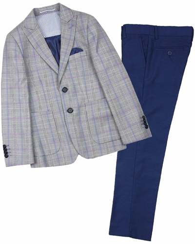 Isaac Mizrahi Boys' Three-Piece Plaid Suit in Grey with Solid Pants
