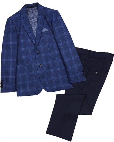 Isaac Mizrahi Boys' 2-piece Suit in Dark Blue Plaid and Navy