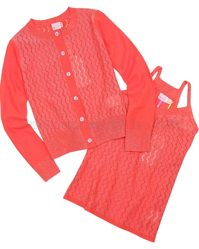 Kidz Art Ajour Knit Cardigan and Top Twin Set Orange