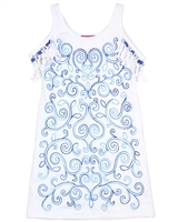 Kate Mack Girls' Dress with Fringe Sleeves Ball Blues
