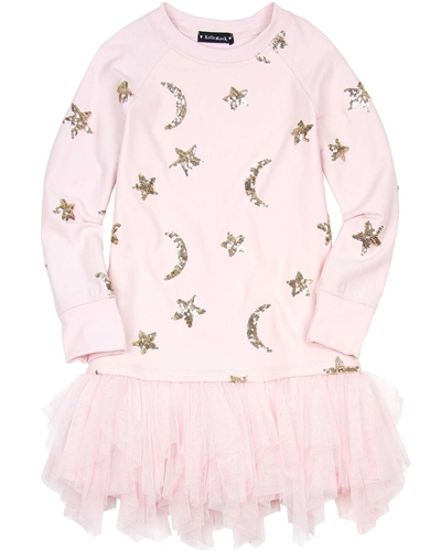 Kate Mack Moon and Stars Dress with Netting Bottom in Pink