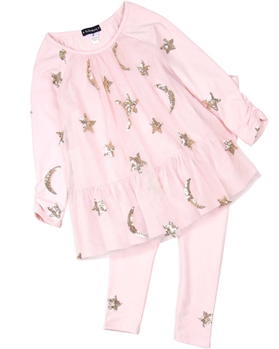 Kate Mack Moon and Stars Tunic and Leggings Set in Pink