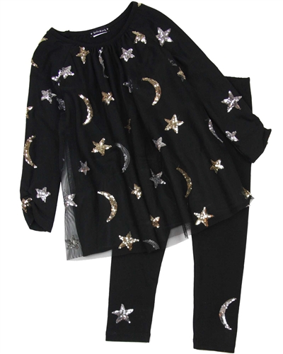 Kate Mack Moon and Stars Tunic and Leggings Set in Black