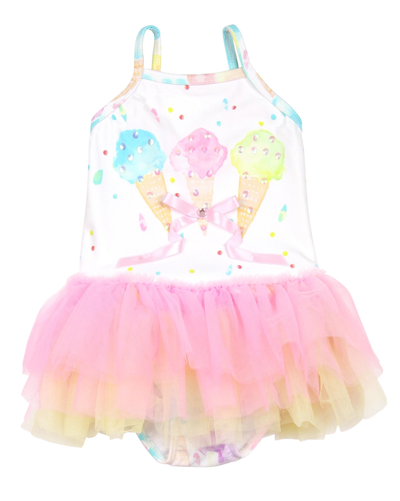 Kate Mack Girls Ice Cream Social Swimsuit With Tulle Frills Biscotti 