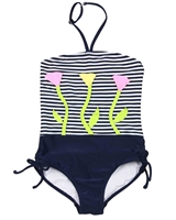 Kate Mack Girls Bathing Beauty Swimsuit with Flower Applique