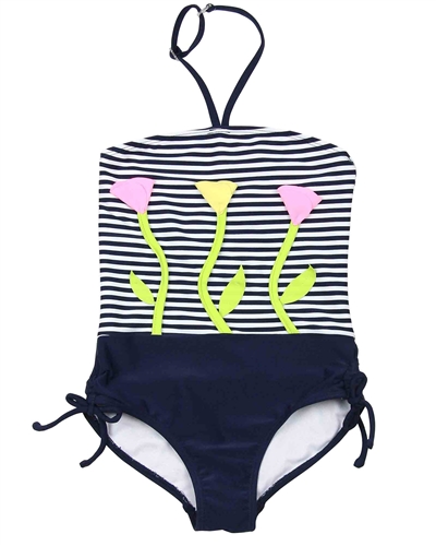 Kate Mack Girls Bathing Beauty Swimsuit with Flower Applique