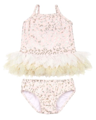 Kate Mack Girls Shimmering Beauty Tankini in Cheetah Print