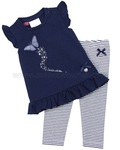 Le Chic Baby Girl Tunic with Butterfly and Striped Leggings