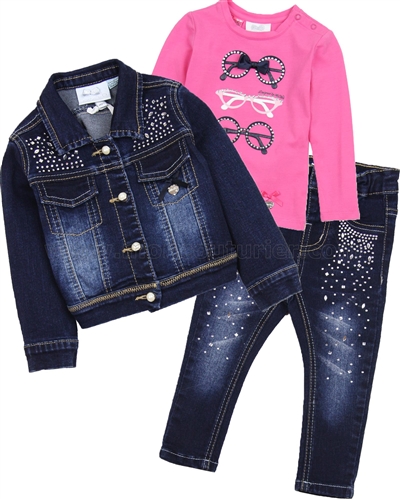 Le Chic Baby Girl T-shirt, Denim Jacket and Pants Set